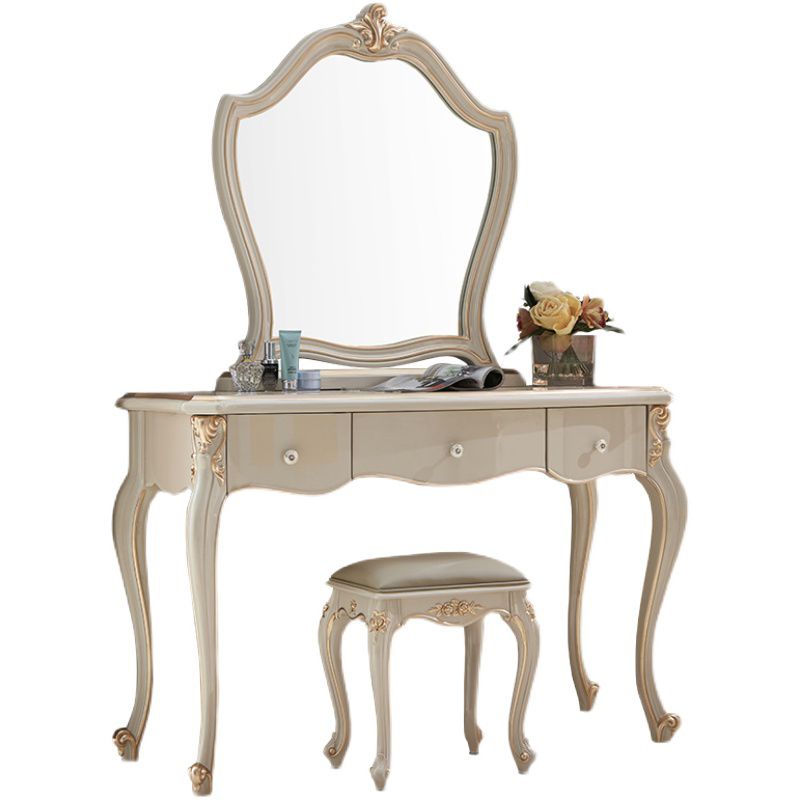 3-Drawers Mirror Table Dressing Table Victorian Solid Wood Make-up Vanity