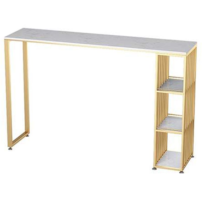 Glam Rectangle Pub Table 3-shelf Faux Marble Bar Height Table with Metal Base