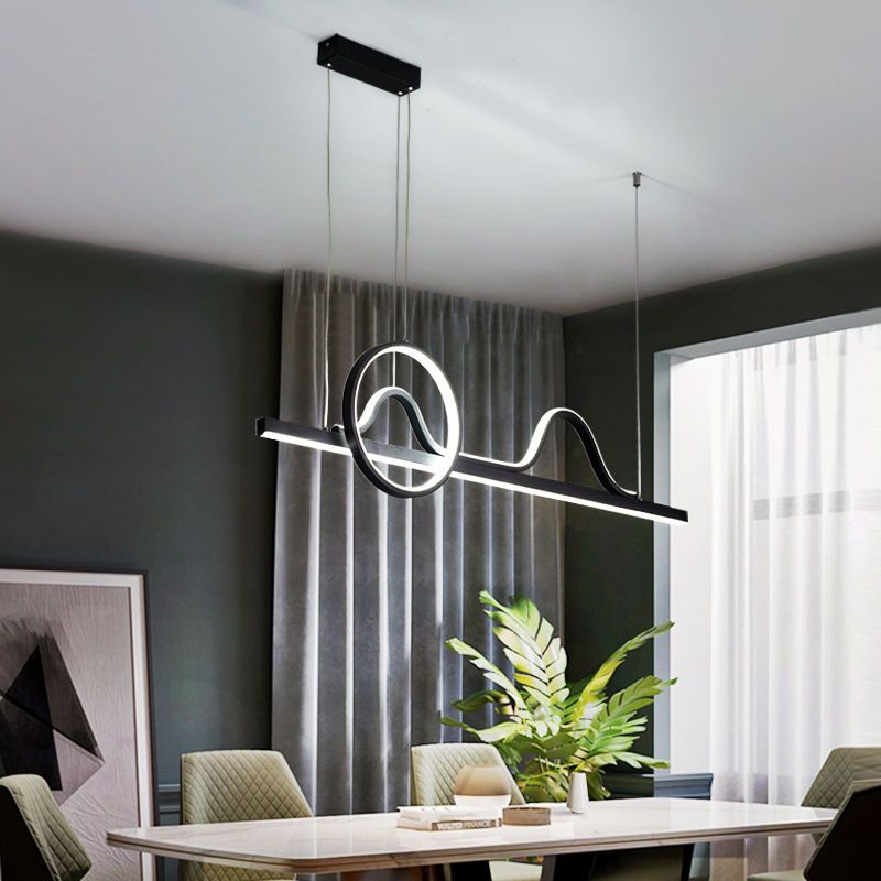 Linear Shape Island Pendants Contemporary Metal 3 Light Pendant Lighting Fixtures in Black