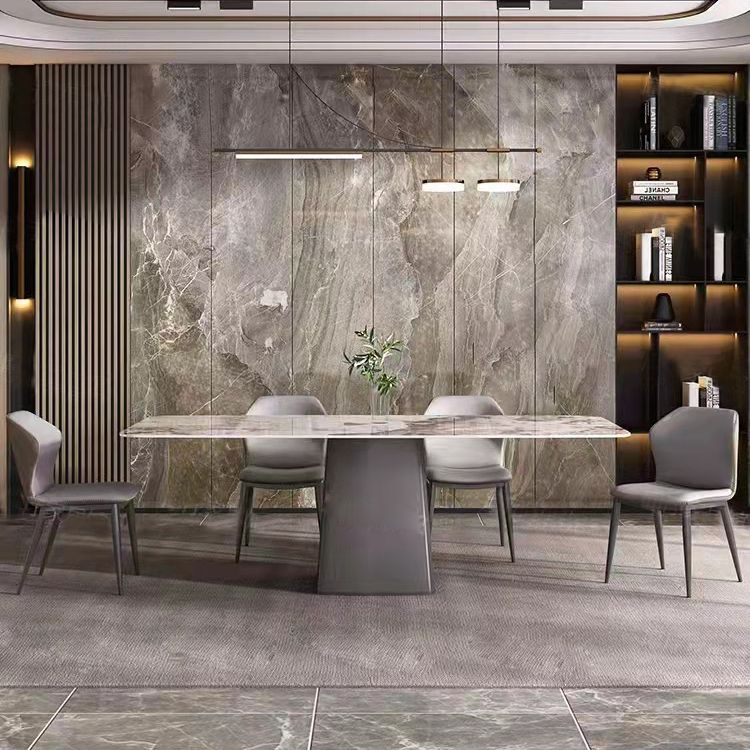 Minimalist Style Dining Table with White Fixed Table and Pedestal Base for Home Use