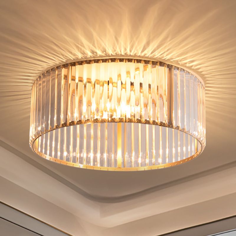 16"/19.5" Wide Circular Ceiling Mounted Light Mid-Century Metal and Crystal 4/5 Heads Flush Mount Light Fixture in Brass