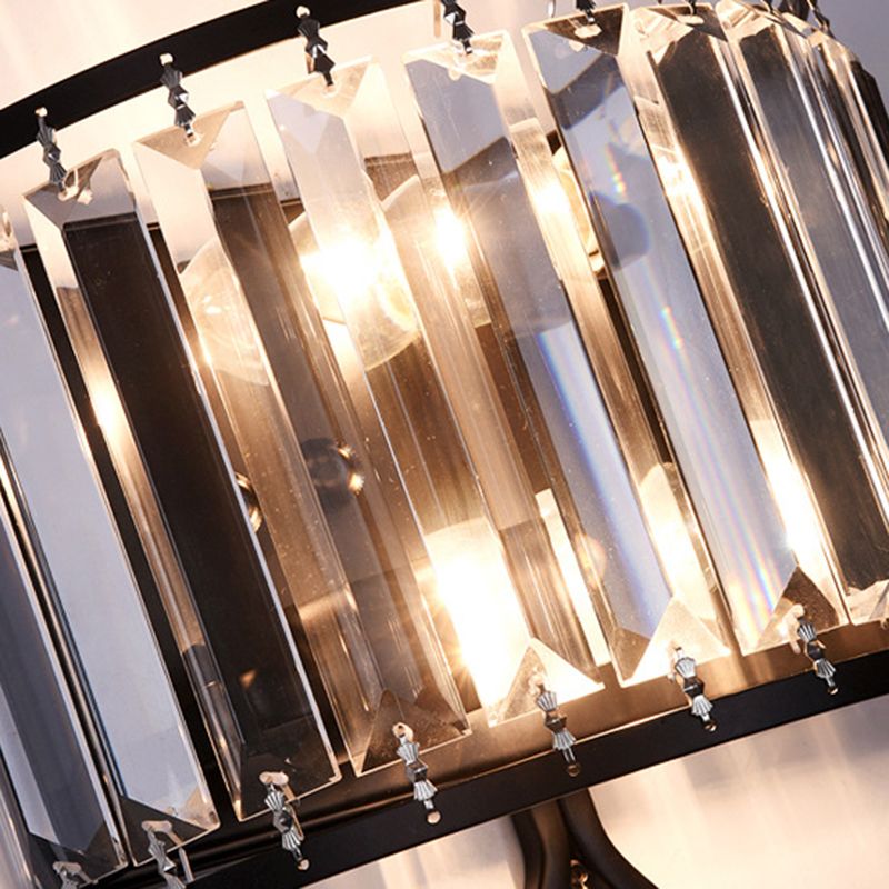 2 - Light Wall Light in Black / Gold Finish Iron and Crystal Wall Sconce