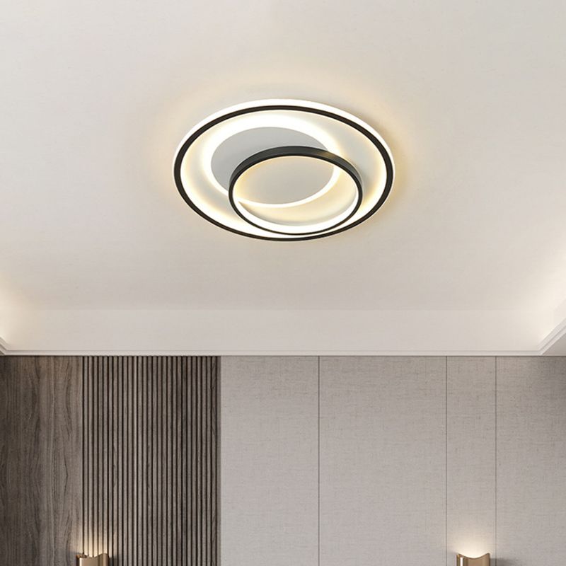 Novelty Minimalist LED Ceiling Lamp Black Triple-Round/Square/Rectangle Flush Mount Light with Acrylic Shade, Warm/White Light