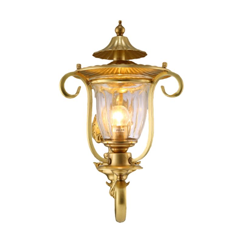1/2-Head Wall Light Sconce Colonial Curved Arm Brass Gold Wall Mounted Lamp with Clear Glass Shade