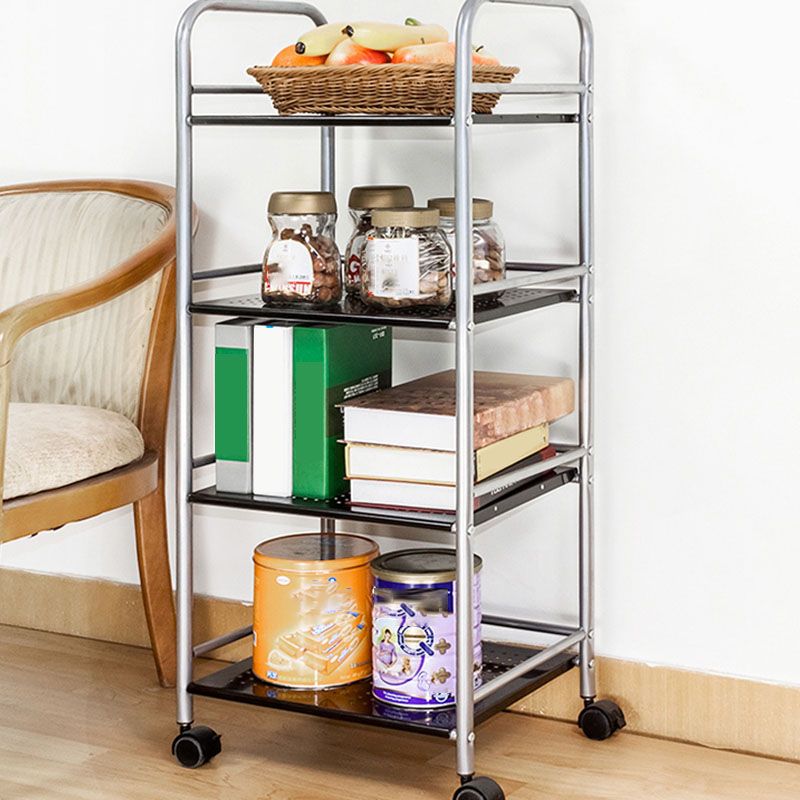 Open Shelves Kitchen Trolley Home Dining Modern Prep Table with Casters