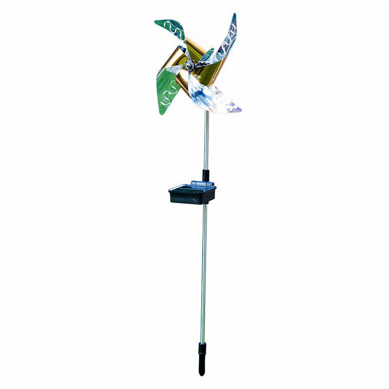 Kids Style Pinwheel Solar Stake Lamp Metallic Courtyard LED Pathway Light in Silver
