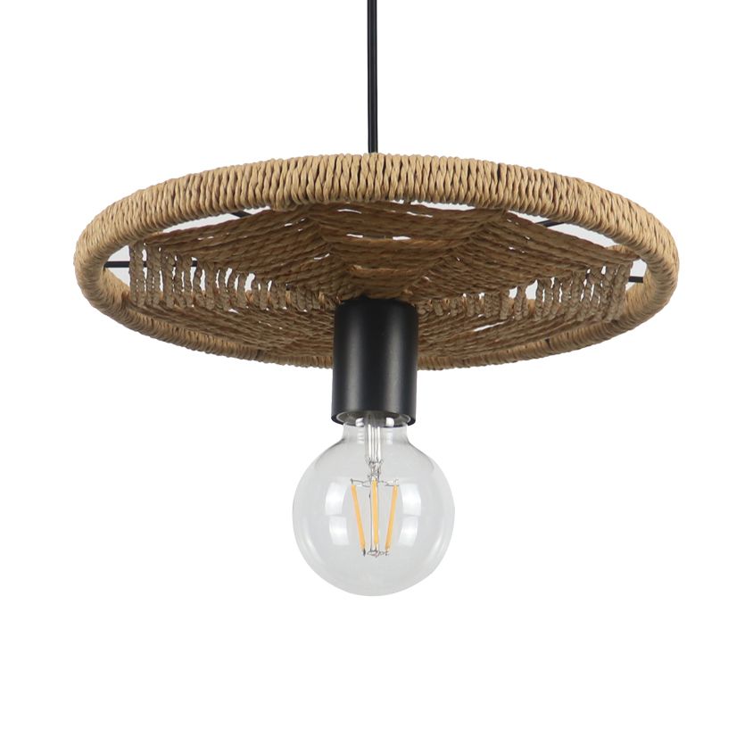 Lampada a sospensione a forma di rattan Stile modernismo 1 testa illuminazione sospesa beige con lampadina aperta