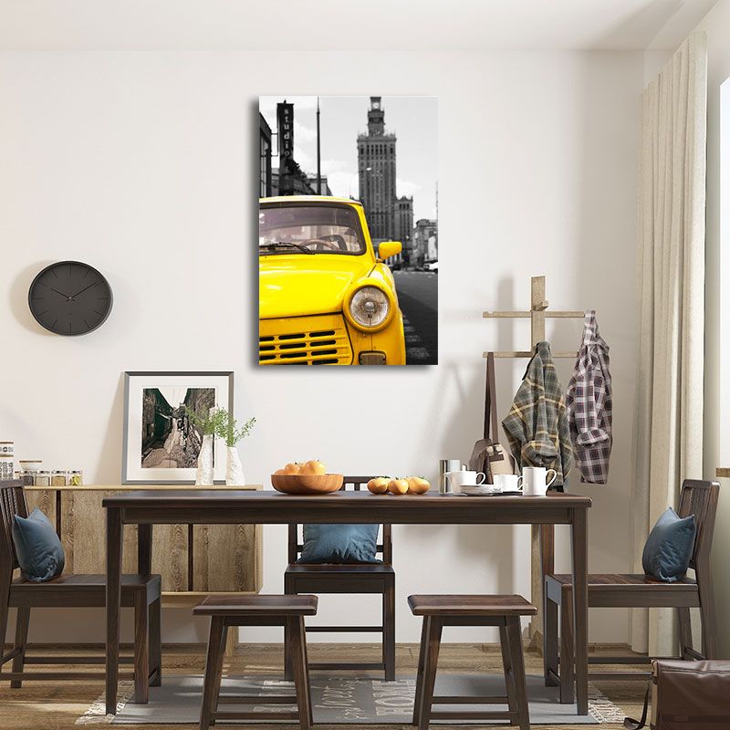 City Traffic View Art Print Yellow and Grey Canvas Wall Decor for Home, Textured