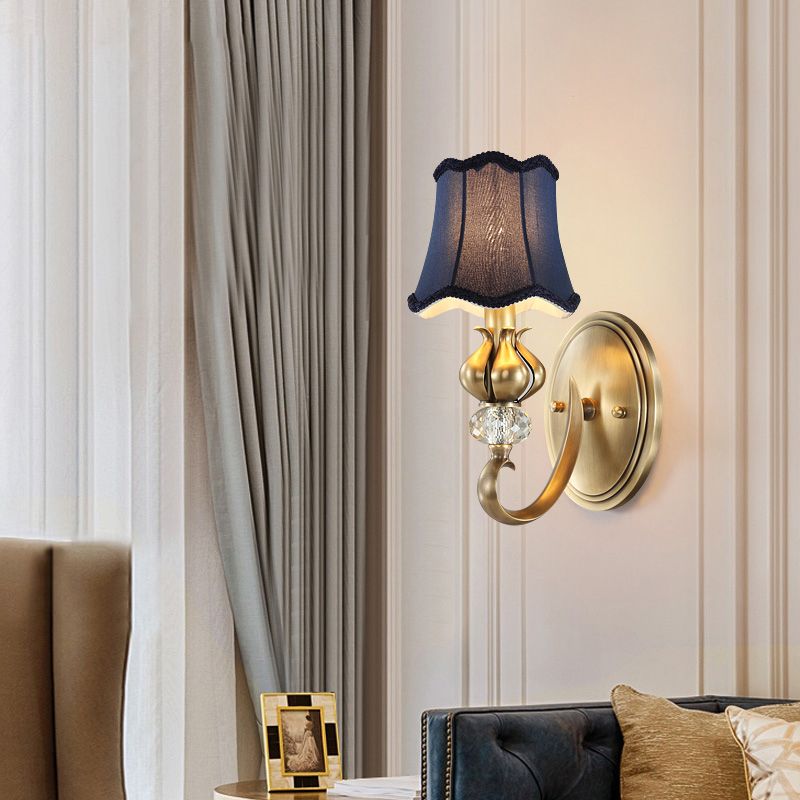 Flare Sconce Light Fixture Traditional Fabric Wall Mounted Lighting with Scalloped Trim