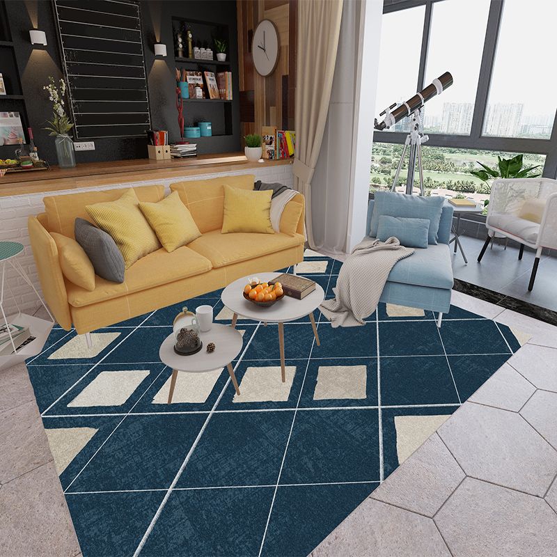 Unique Modern Rug Green and Blue Plaid Pattern Rug Pet Friendly Anti-Slip Backing Area Rug for Living Room