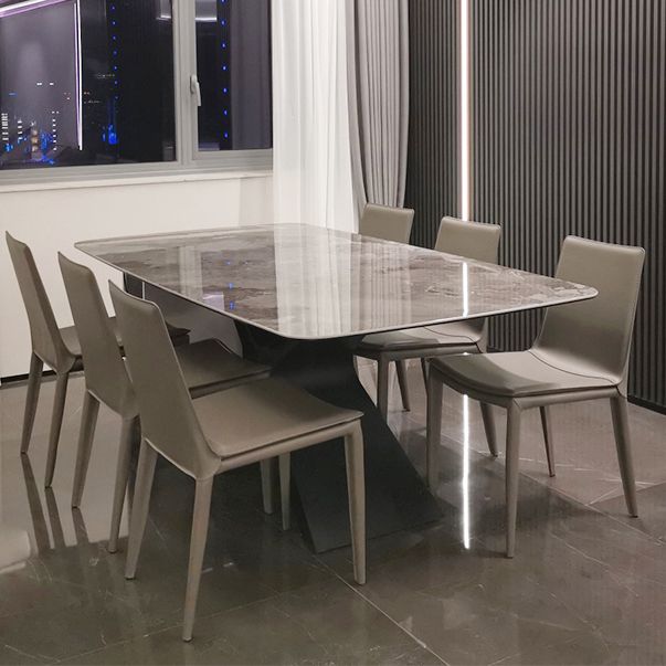 Leather Dining Chair Minimalist Design Solid Back Armless Dining Chair