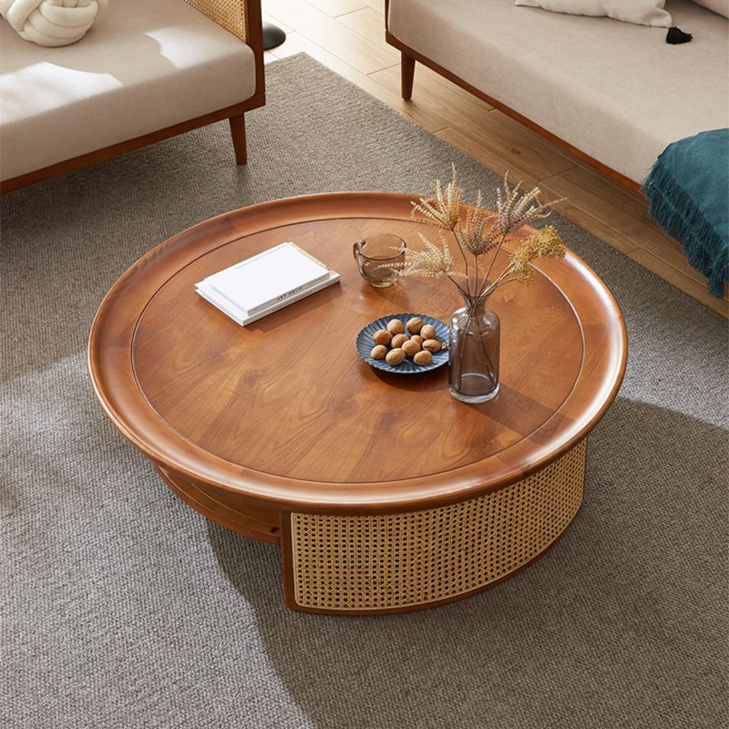 12"H Contemporary Cocktail Table Storage Brown Round Coffee Table
