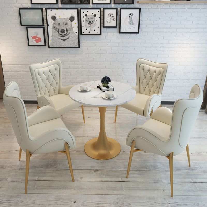 1/3/4/5 Pcs Metal Glam Dining Room Set with Round Table Dinette Set