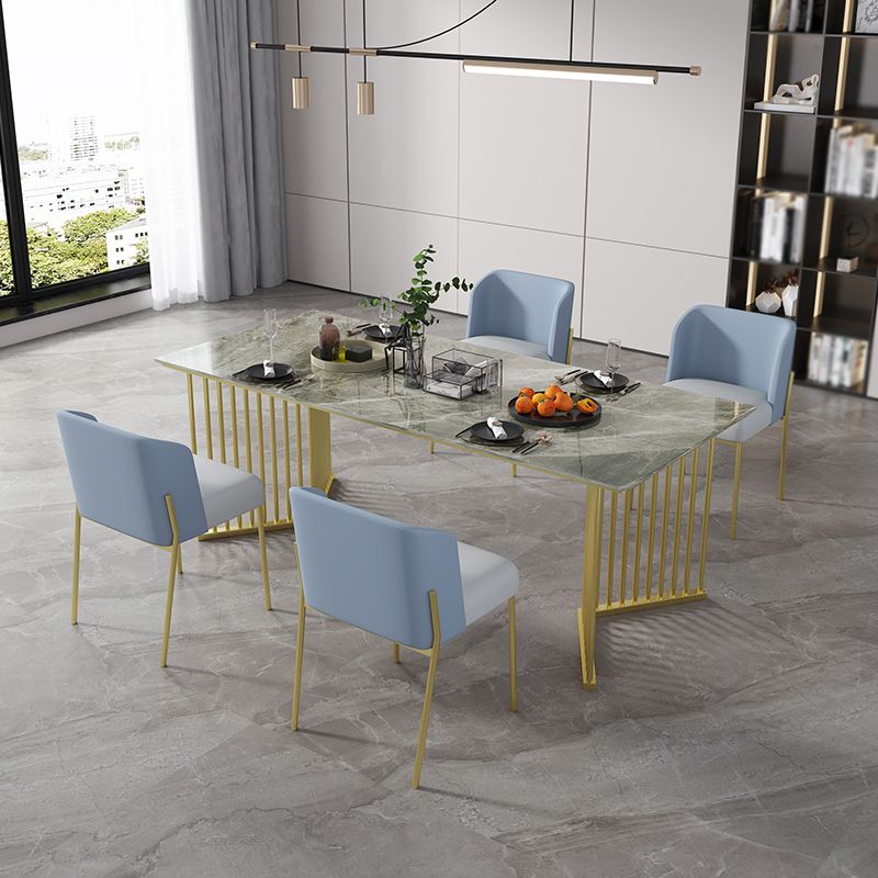 Luxe huis gesinterde stenen eettafel rechthoekige tafel met dubbele voetstukbasis