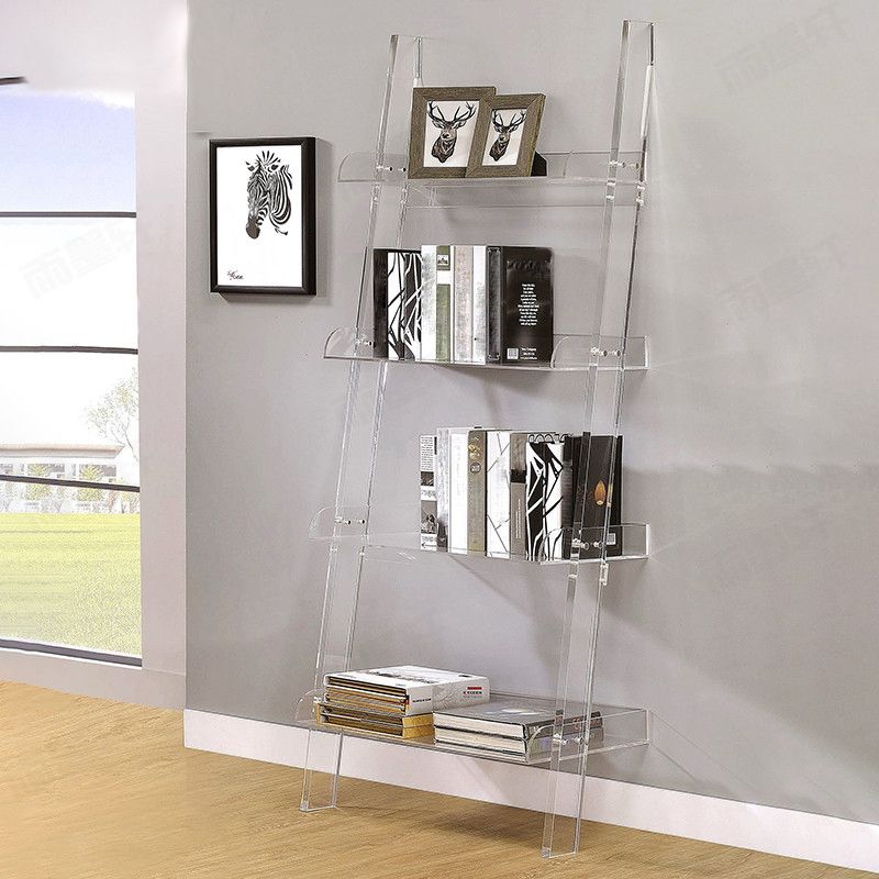 Contemporary Open Back Bookshelf Acrylic Ladder Bookcase with Shelves