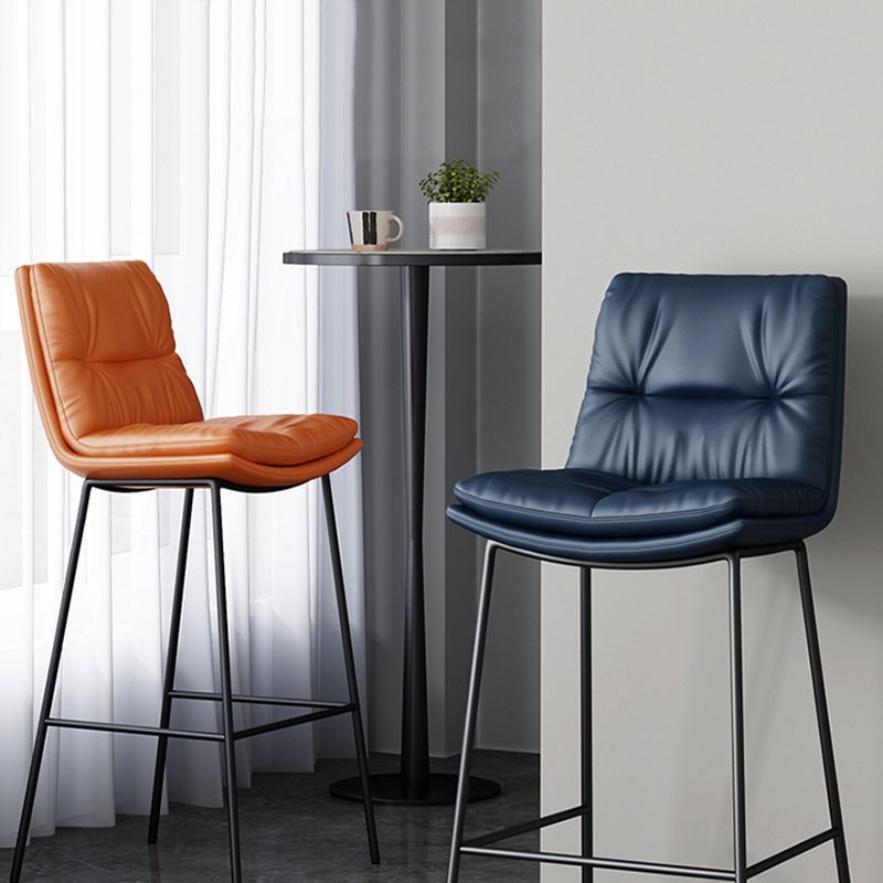Scandinavian Metal Barstool Faux Leather Counter Stool With Iron 4 Legs
