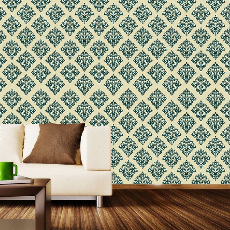 Self-Stick Jacquard Wallpaper Panels Vintage Beautiful Latticework Wall Art in Green, 4' x 20.5"