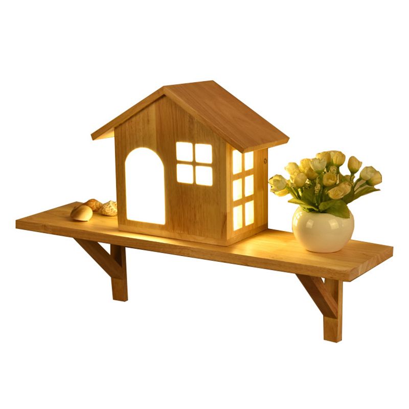 Wooden House-Shape Wall Light Fixture Modern LED Wood Wall Mounted Light Fixture