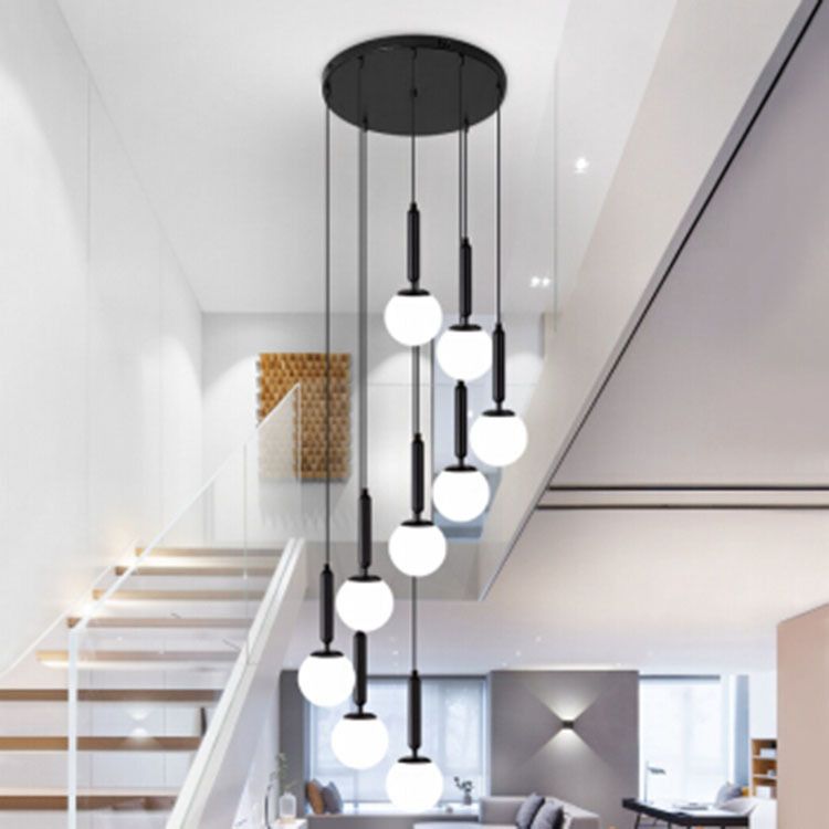 Spiral Stairs Pendant Light Fixture Glass Nordic Style 9 Blub Hanging Light