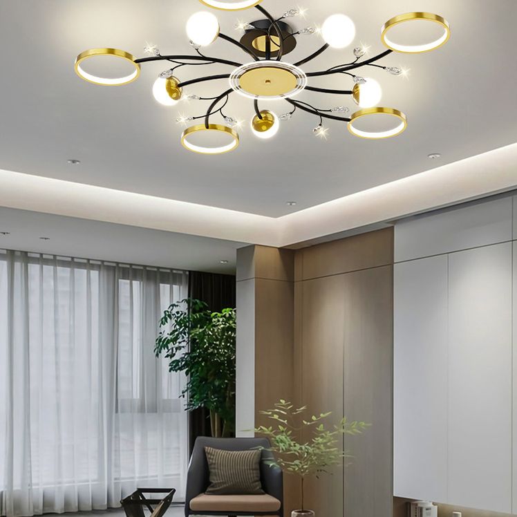 Mont semi-flush à LED de l'ombre acrylique dans la simplicité moderne de plafond Sputnik en métal en noir et or