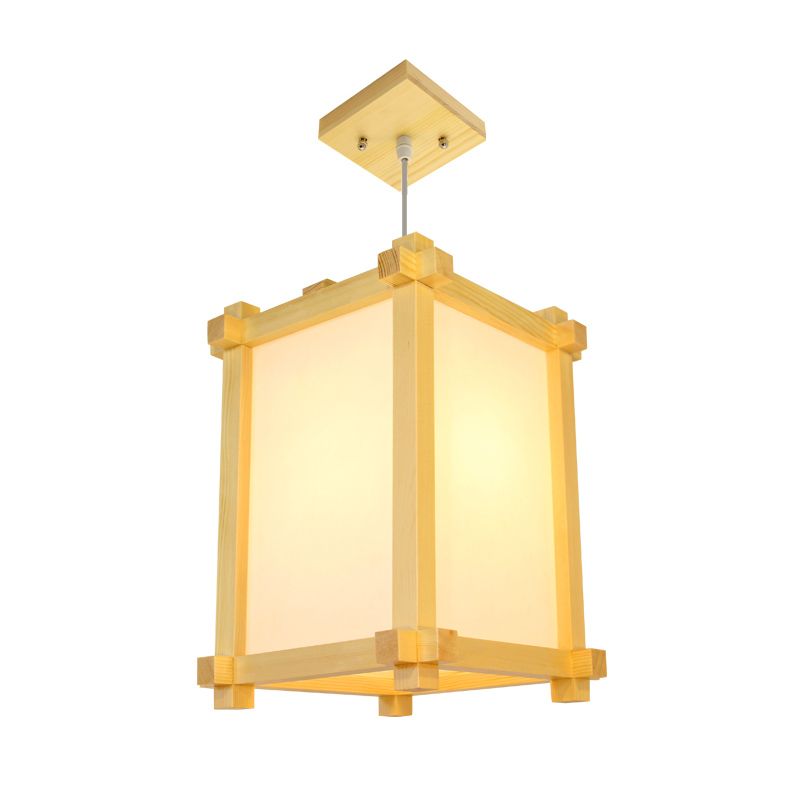 Box Forme Pendant Light Aymator Wood de style japonais 1 Restaurant de bulbe Lampe suspendue en beige