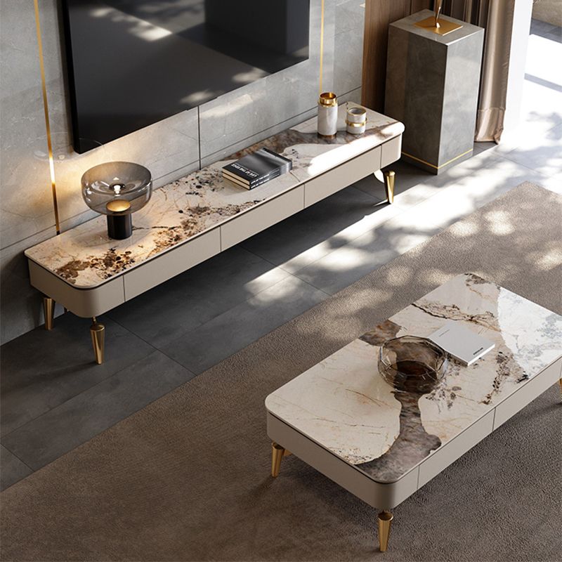 4 Legs Cocktail Table Modern Rectangle Single Coffee Table with 4 Drawers