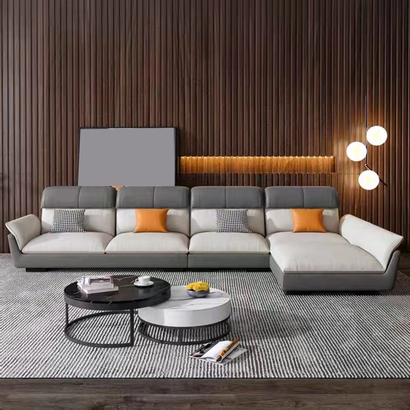 Scandinavian Stain-Resistant Faux Leather L-Shape Cushion Back Sofa