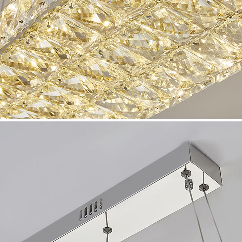 Modern Rectangle Ceiling Pendant Lamp K9 Crystal Dining Room Suspension Light in Clear