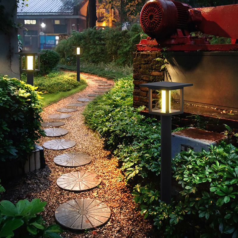 Matte Black Square Solar Lawn Light Minimalism White Glass LED Ground Lamp for Yard