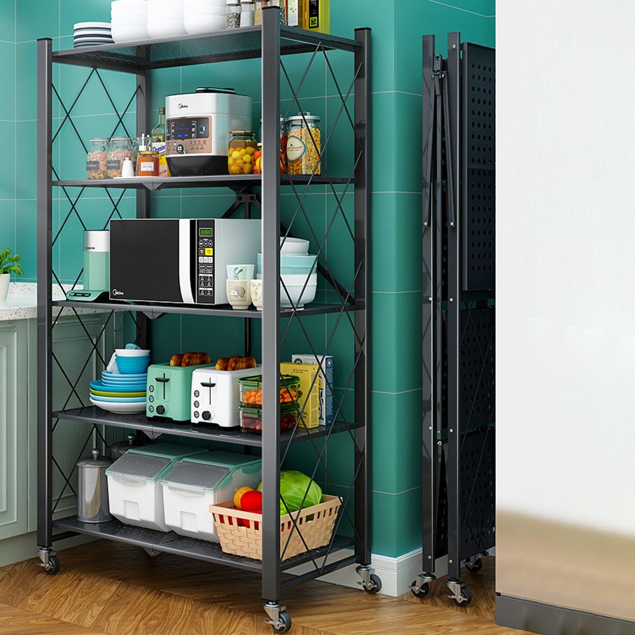 Industrial Folding Steel Etagere Bookshelf Open Bookshelf with Caster Wheels