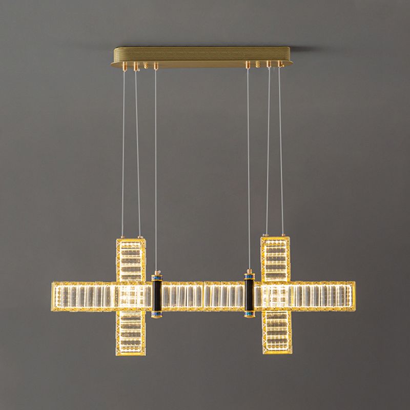 Contemporary Island Light Fixtures Linear LED Hanging Lamp with Crystal for Dining Room