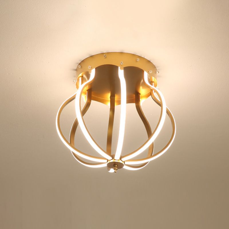 Yellow/Blue Pear Cage Semi Flush Macaron Style Aluminum Semi Flush Mounted Ceiling LED Light for Bedroom, Warm/White Light