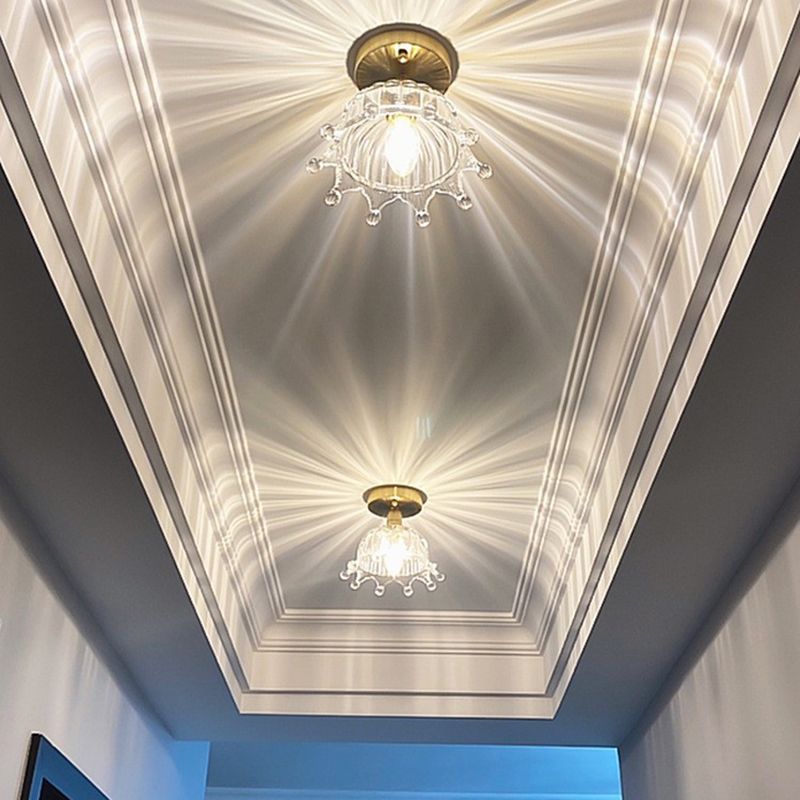 Modern Ceiling Lamp Flower-shaped Glass Shade Flush Mount Light Fixture