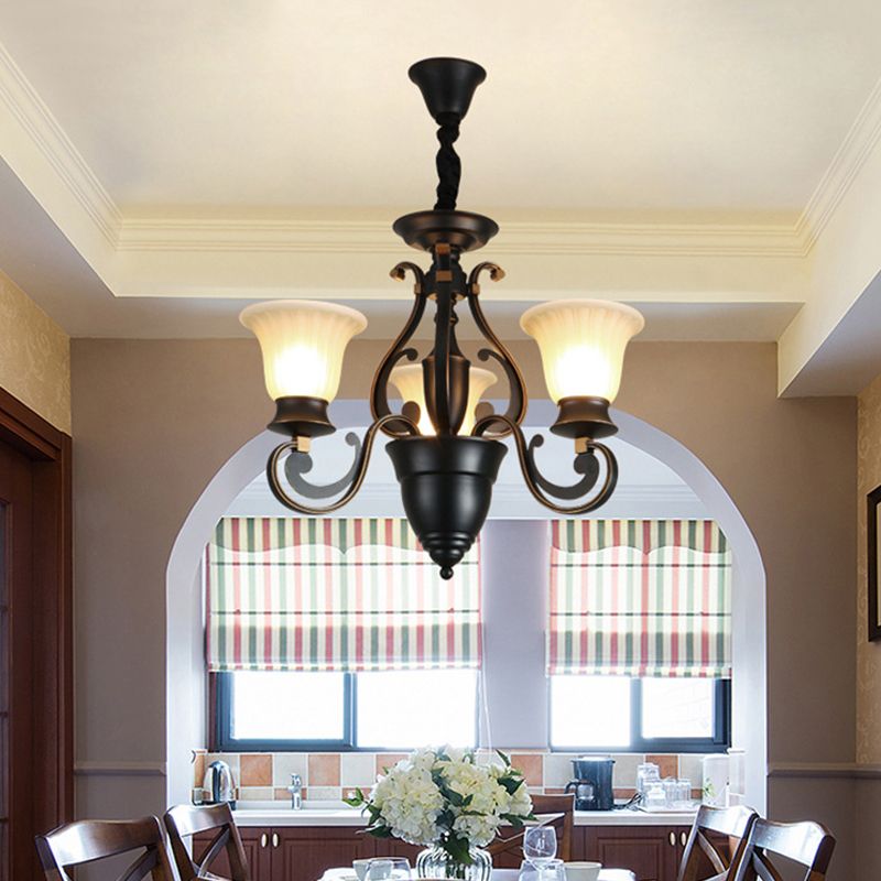 Lampadella nera a 3/5 luci a 5 luci a campana di vetro smerigliata anticato a forma di lampada appesa su/giù