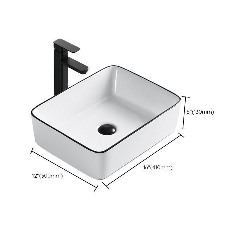 Modern Vessel Bathroom Sink Rectangular Porcelain Drain Assembly and Faucet Wash Stand