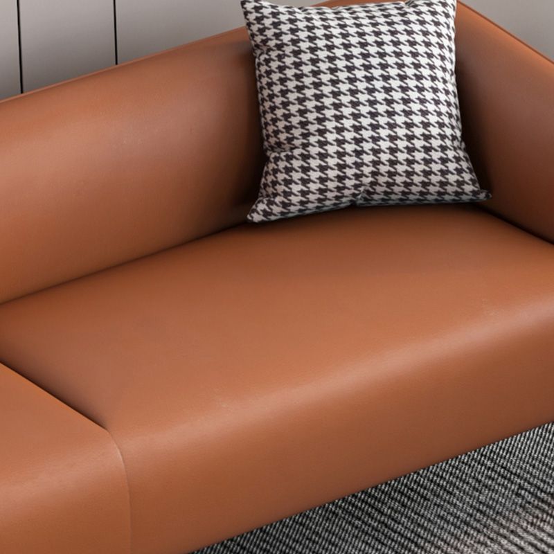 Stain Resistant Faux Leather Sofa Tuxedo Arm Sofa for Living Room