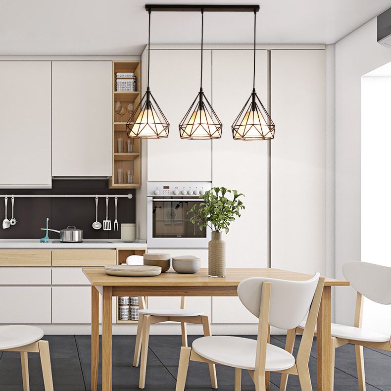 3 lichten diamant kooi hangers industrieel ijzerplafond hanger met hangende koord voor bar