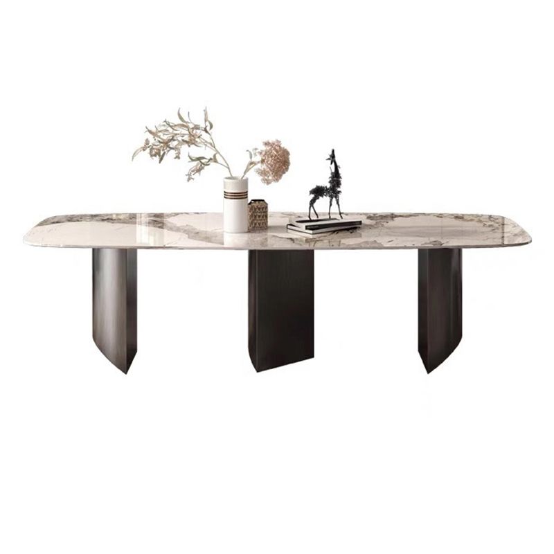 Rectangle Sintered Stone Top Table Modern Grey Metal Base Table