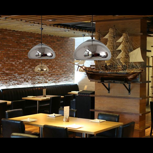 11.8" Wide Electroplating Mirror Glass Hanging Light Bread Shaped Modern Style Simplicity Lighting Pendant