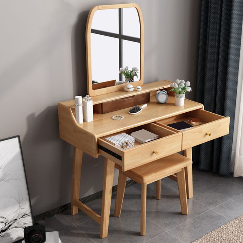 Scandinavian Mirrored Vanity Table and Stool Set with 2 Drawers