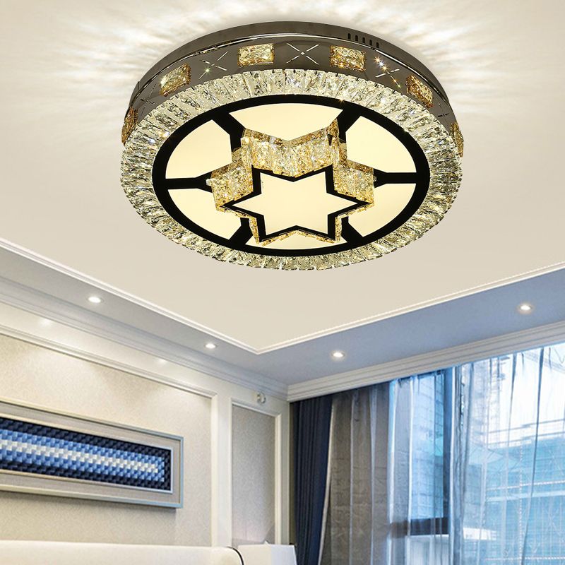 Clear Crystal Drum Flush Lamp Modern Stylish Star Pattern LED Ceiling Flush Mount
