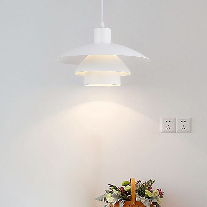 Diseño de capas blancas puras luz colgante de 1 luces Minimalismo Nórdico estilo de iluminación suspendida para cafetería