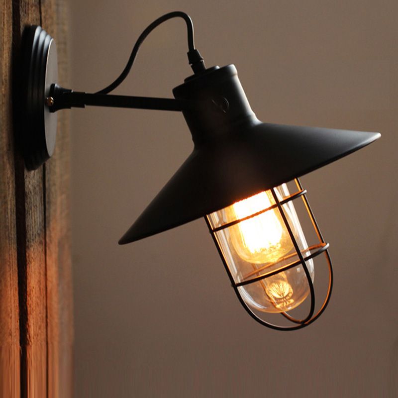 Industrial Style Iron Vanity Light Cone Shape Vanity Lamp in Black