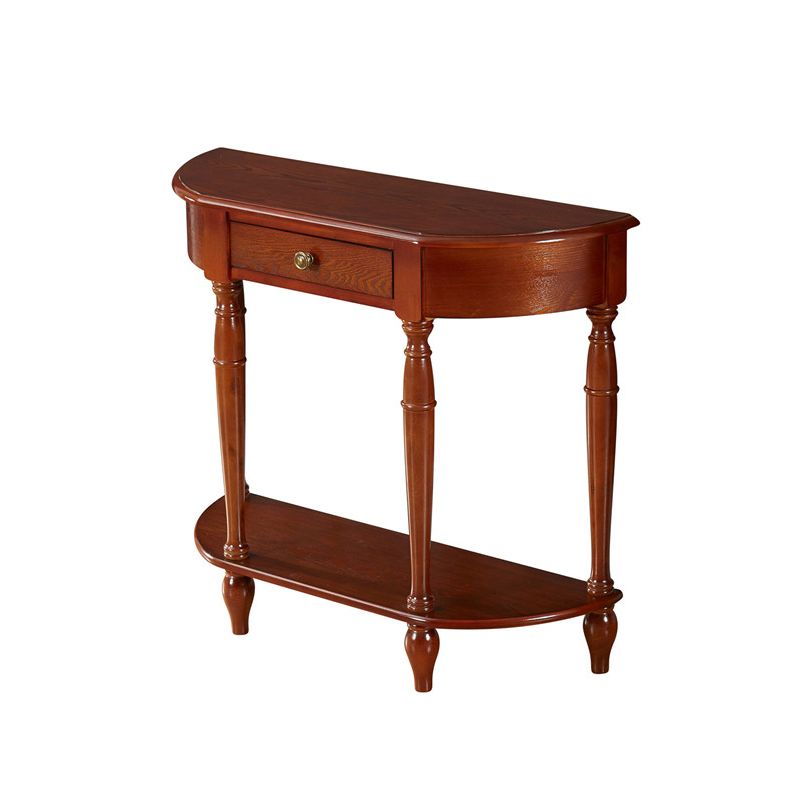 Mid-Century Modern Sofa Table Half Moon Floor Shelf Dark Brown Console Table