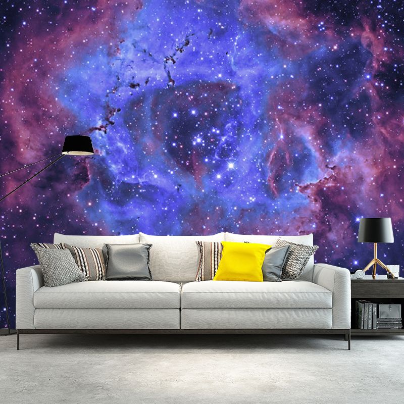 Purple and Blue Nebula Mural Wallpaper Moisture-Resistant Wall Art for Accent Wall
