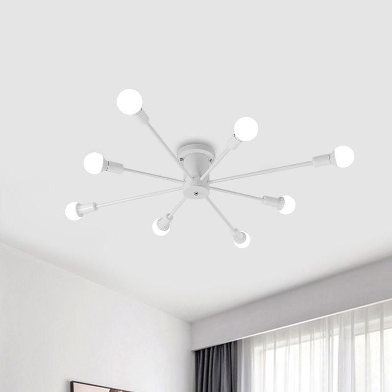 6/8/10 Heads Spoetnik Semi-Mount Verlichting Hedendaags Metaal Zwart/Wit/Goud Plafondgemonteerd Armatuur voor Slaapkamer
