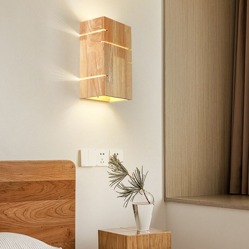 Wooden Shade Wall Lamp Modern Style Rectangle Shape Wall Mounted Lighting for Bedroom