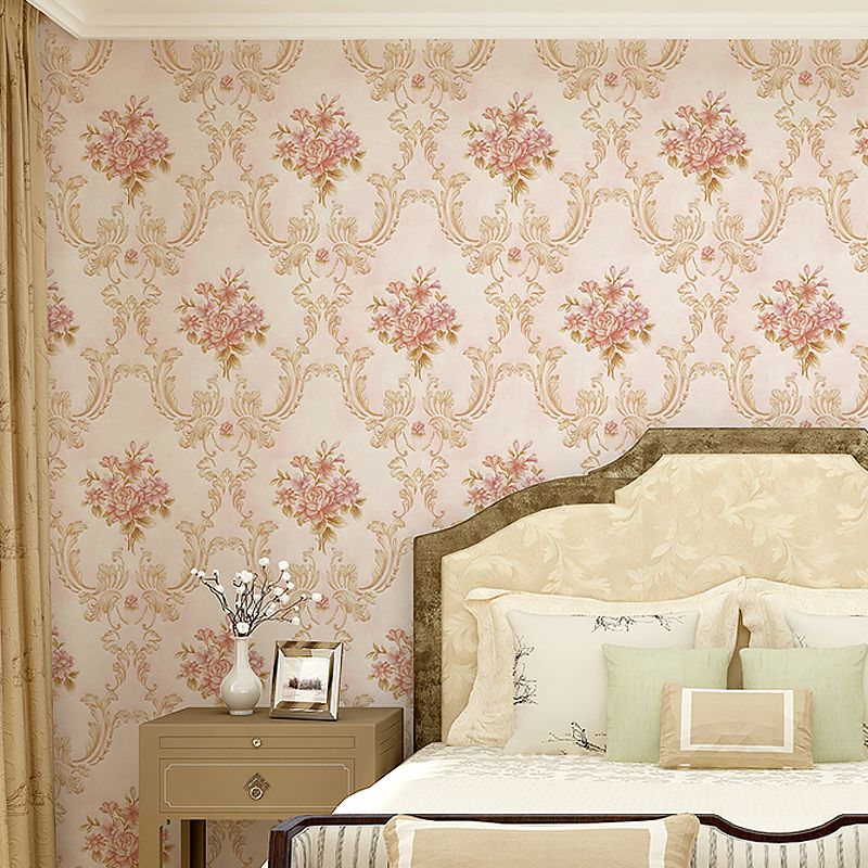 Washable Peonies Print Wallpaper Non-Woven Fabric Rustic Wall Decor for Living Room