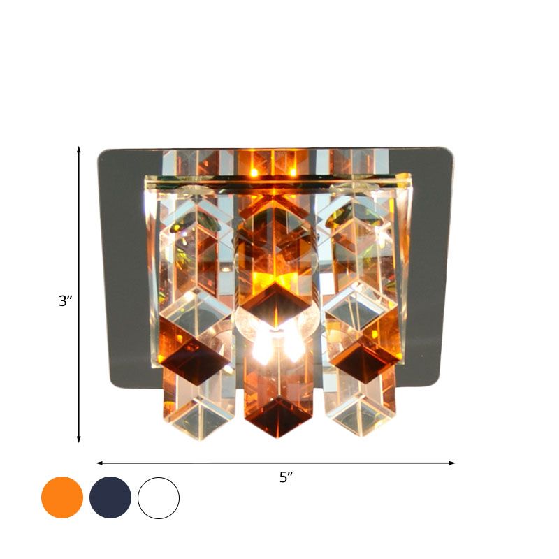 LED Flush Mount Light Minimal Square Blue/Clear/Tan Crystal Block Close to Ceiling Lamp for Hallway