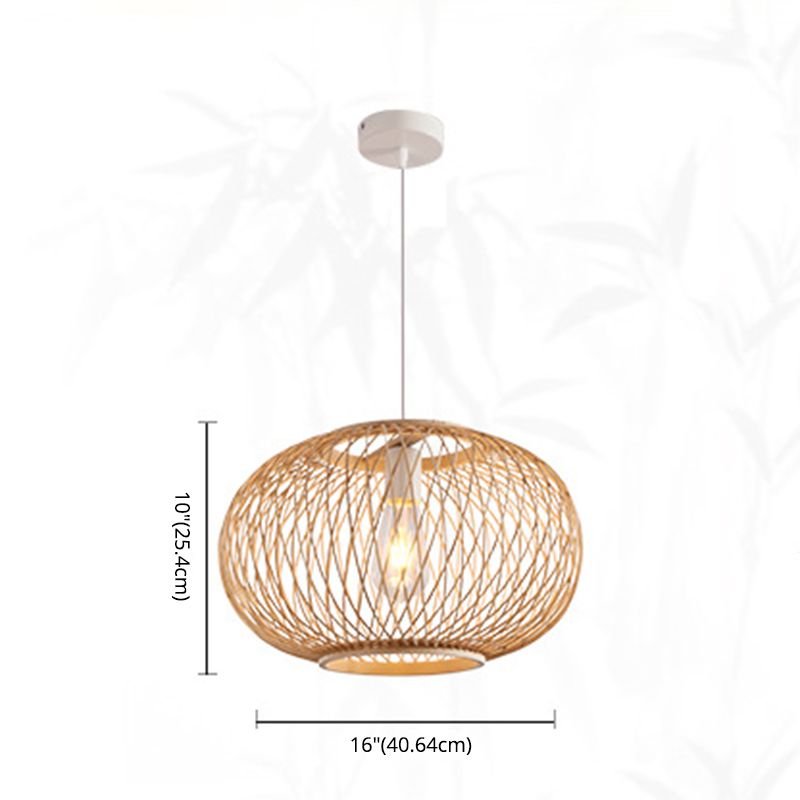 Bamboo Lantern Pendant Light Fixture Contemporary Style Beige Ceiling Pendant Light